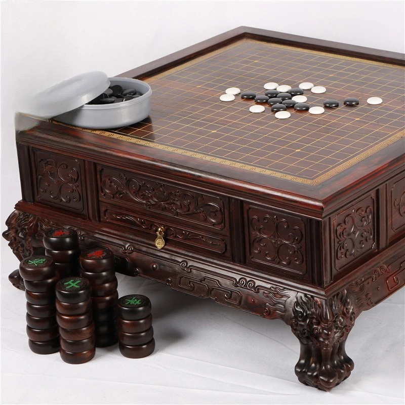 Solid wood multi-functional adult chess table, mahogany retro tea table