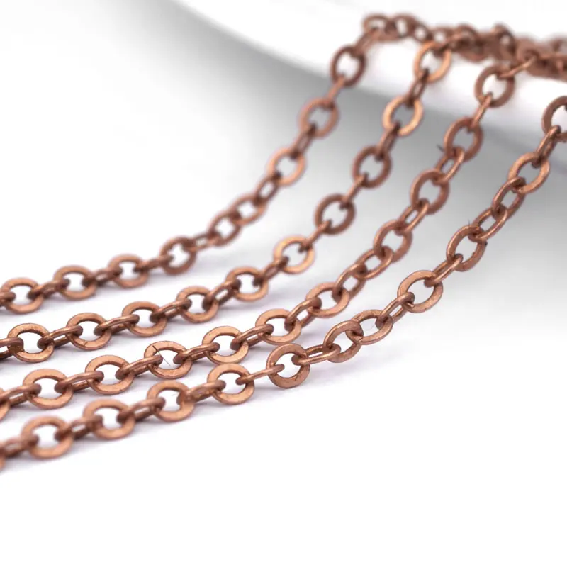 5 Meters 2MM Antique Copper Color Copper Flat O Shape Chain Diy Jewelry Making Supplies Necklace Accessories for Women