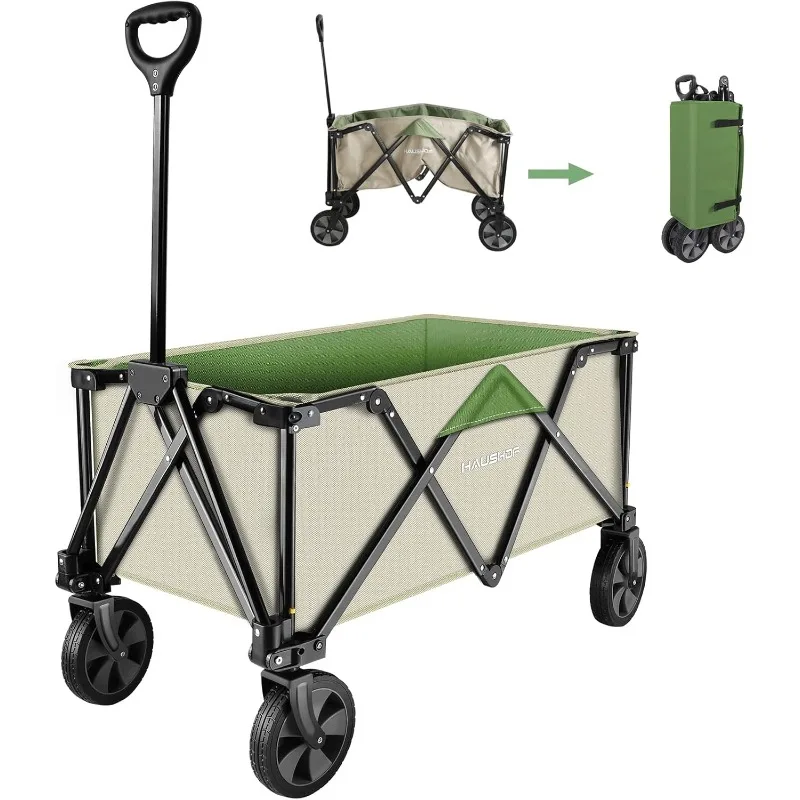 Heavy Duty Collapsible Wagon, Folding Outdoor Utility Wagon, Camping Garden Beach Cart with Universal Quick Release Wheels