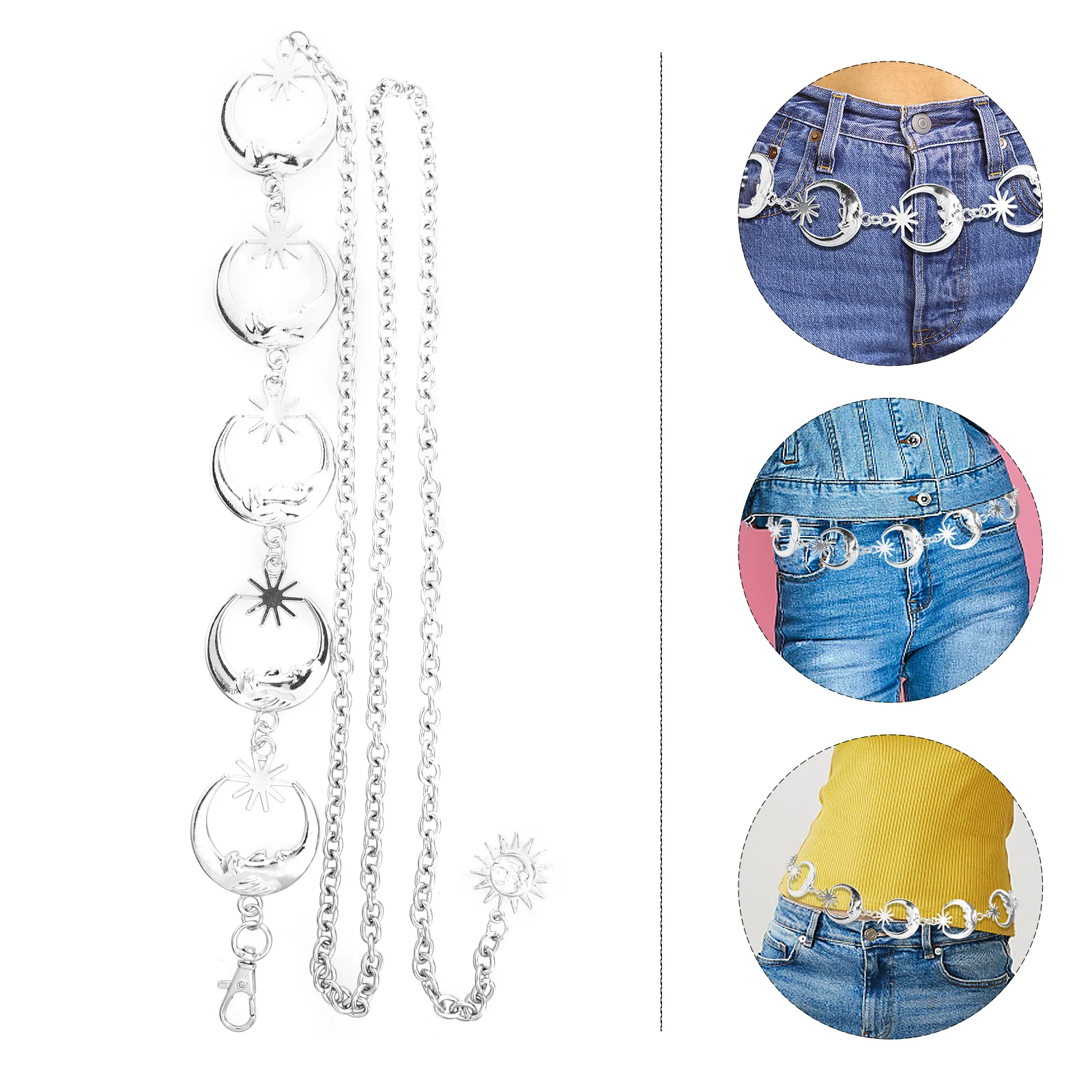Breloques de lune en métal pour le ventre, chaîne de taille à rétention de couleur exquise, sangle décontractée, tenue de soirée, pantalon de Festival en Club