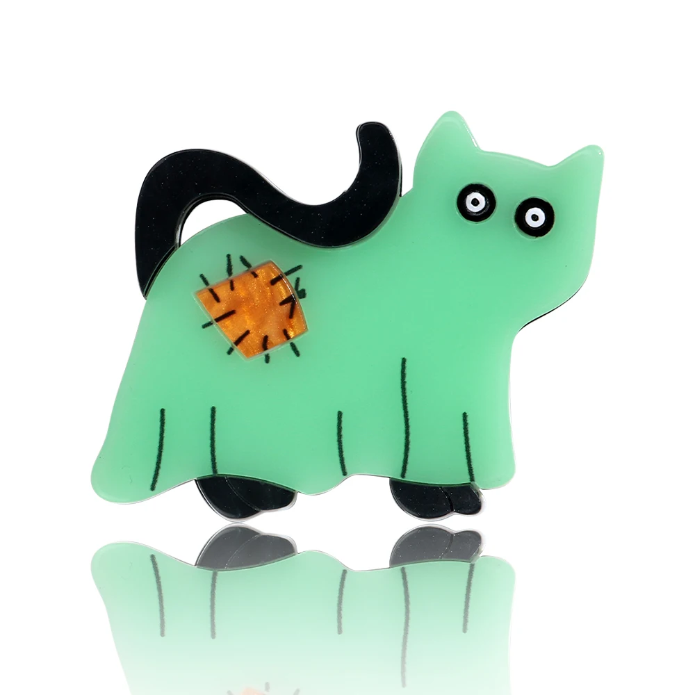 Halloween Niedliche Acryl-Geisterkatzen-Brosche für Damen und Herren Cartoon-Tier-Anstecknadeln Schmuck-Accessoire – Detail 1