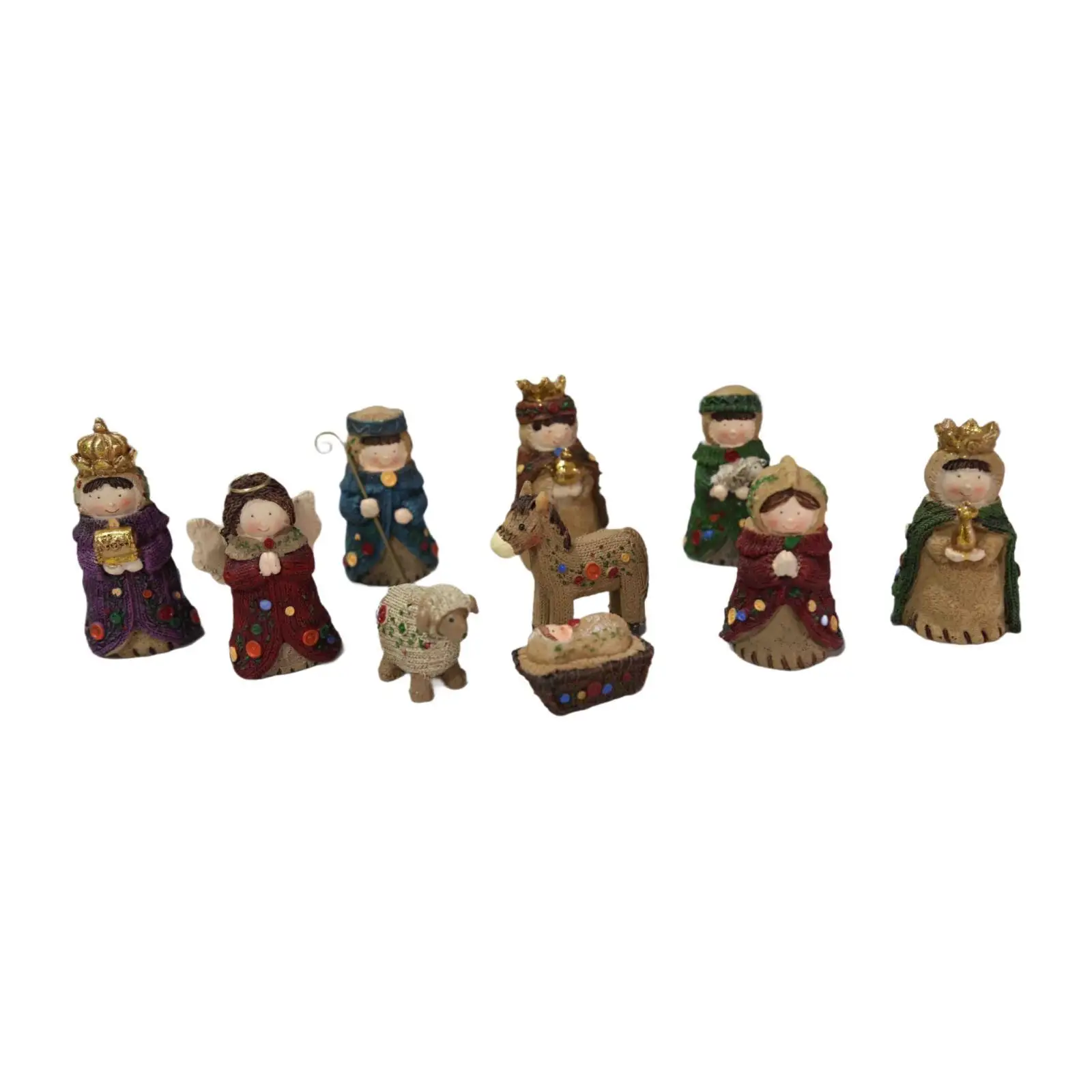 

10Pcs Christmas Figurines Nativity Set Xmas Decor Resin Decorative Sculpture Miniature Statue for Centerpiece Mantel Bedroom