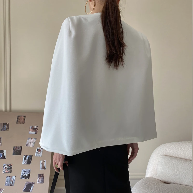 White Women cloak elegant Autumn winter Loose cape Female poncho Desinger Overcoat  Office lady Black Fashion INKEO 2O073