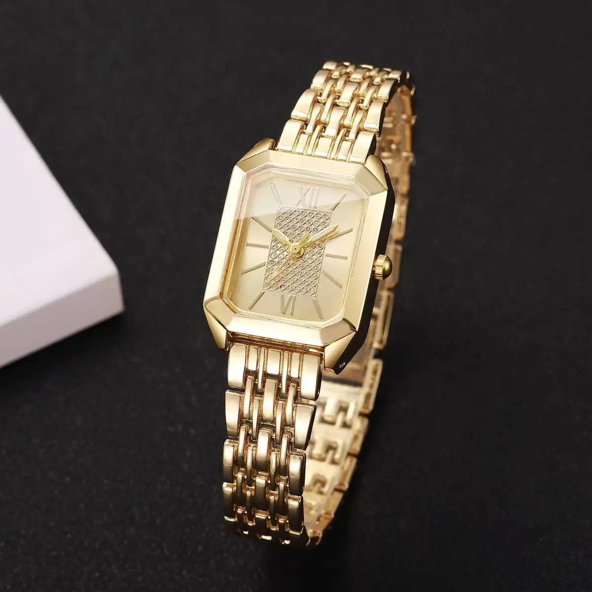 Роскошные женские часы, 4 шт./компл., модные кварцевые наручные часы с ремешком из нержавеющей стали, Reloj Mujer (без коробки)