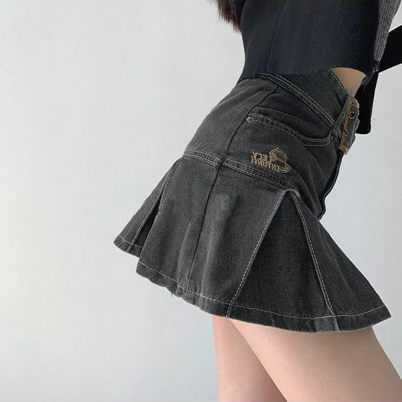 2024 New American Spice Girl Y2k Summer Short Denim Skirt High Waist Pleated Skirt Denim Black Sexy Jean Skirt Skirts For Women