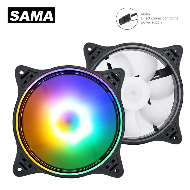 SAMA 28.76CFM 12cm PC Fan Cooling 120MM RGB Colour Computer Case Molex Port 1200RPM Quiet Gamer Cabinet Radiator CPU Cooler