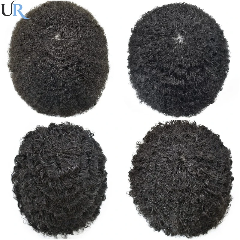 Australia Curly Hair Men Toupee Lace & PU Base Afro Hair System Unit Curly Wig For Men Durable Male Hair Prosthesis Men's Wigs