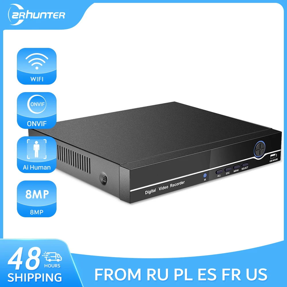 ZRHUNTER 32CH H.265 AI 4K 8MP Output CCTV NVR 16CH 9CH Security Video Recorder Motion Detect P2P For IP Camera System CCTV NVR