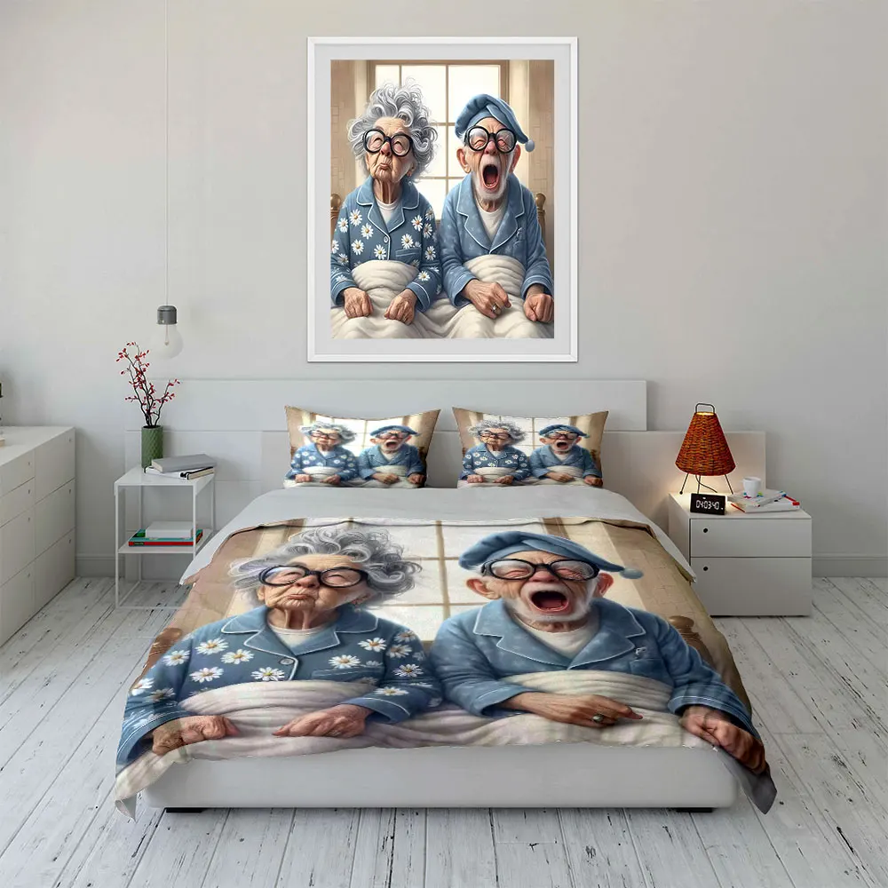 Elderly in blue pajamas Bedding Set for Kids Luxury Gift 3pcs Digital Print Comforter Set Soft Comfortable Breathable