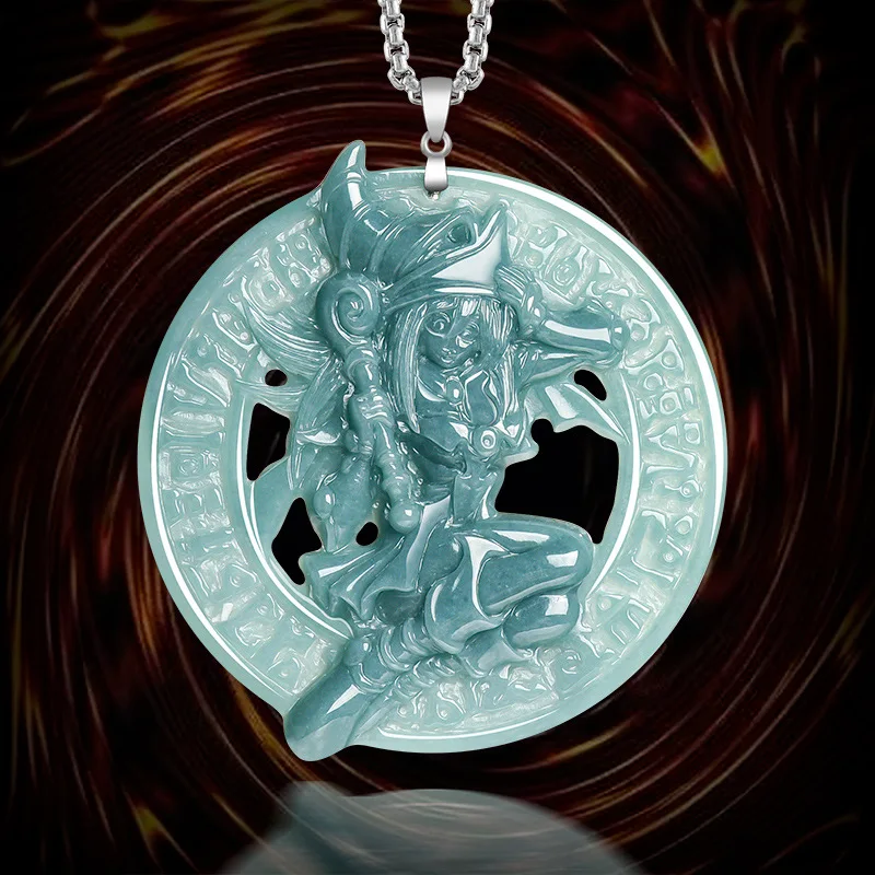 

Yu-Gi-Oh! Natural A Jadeite Blue Water Dark Magician Girl Pendant Ice Jade Anime Collectors Jewelry