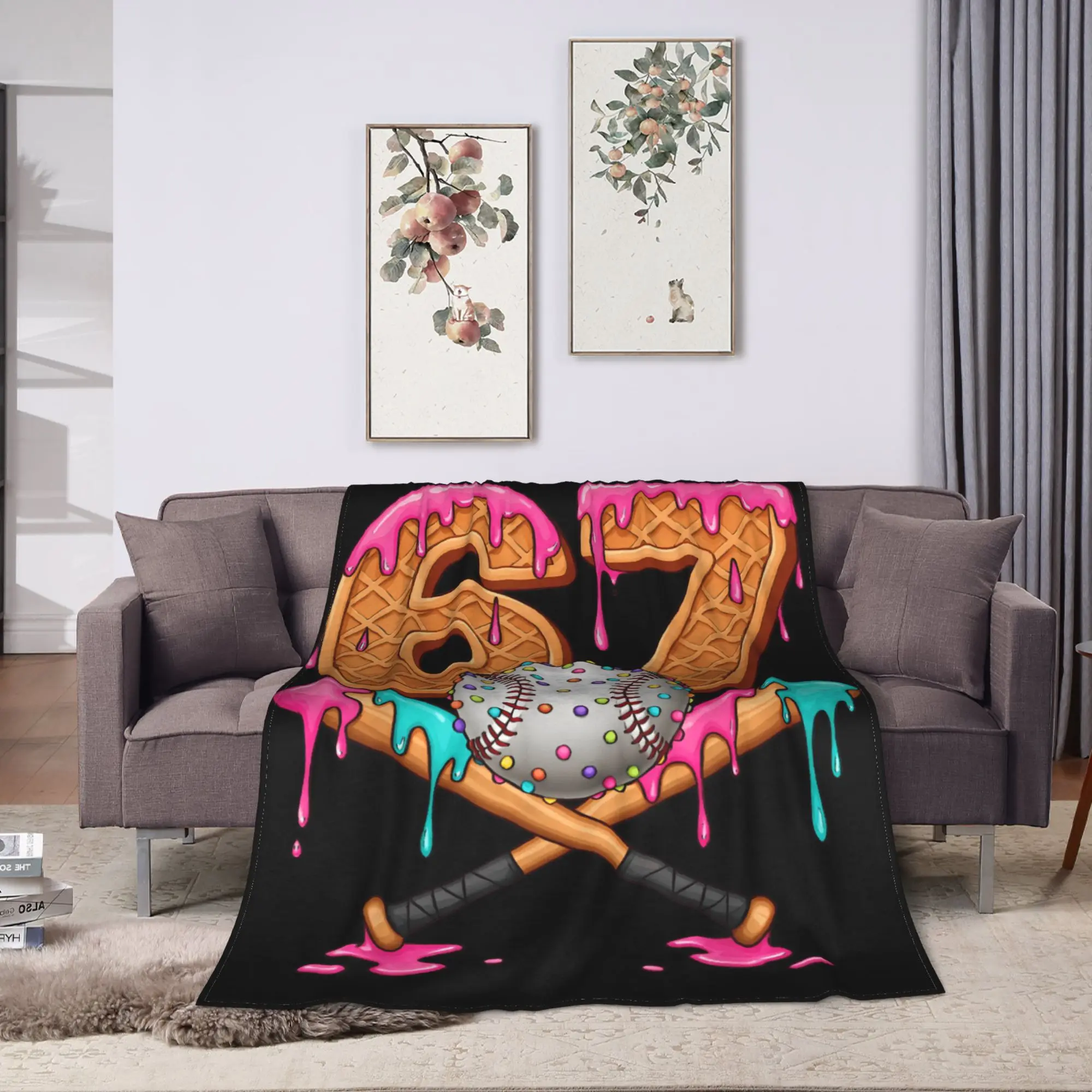 67 Ice Cream Drip Baseball Number 67 Player 67Th Birthday Plush Blankets Child Flannel Bedding Throws For Couch Chair Soft Warm