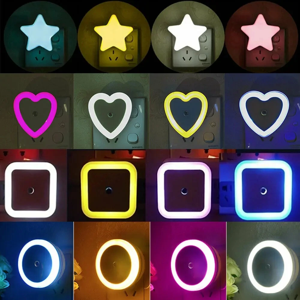 EU/US/UK Plug Mini LED Night Light 110V/220V Square Shape Wall Lamp Sensor Control Energy Saving Light For Room Stairs Corridor