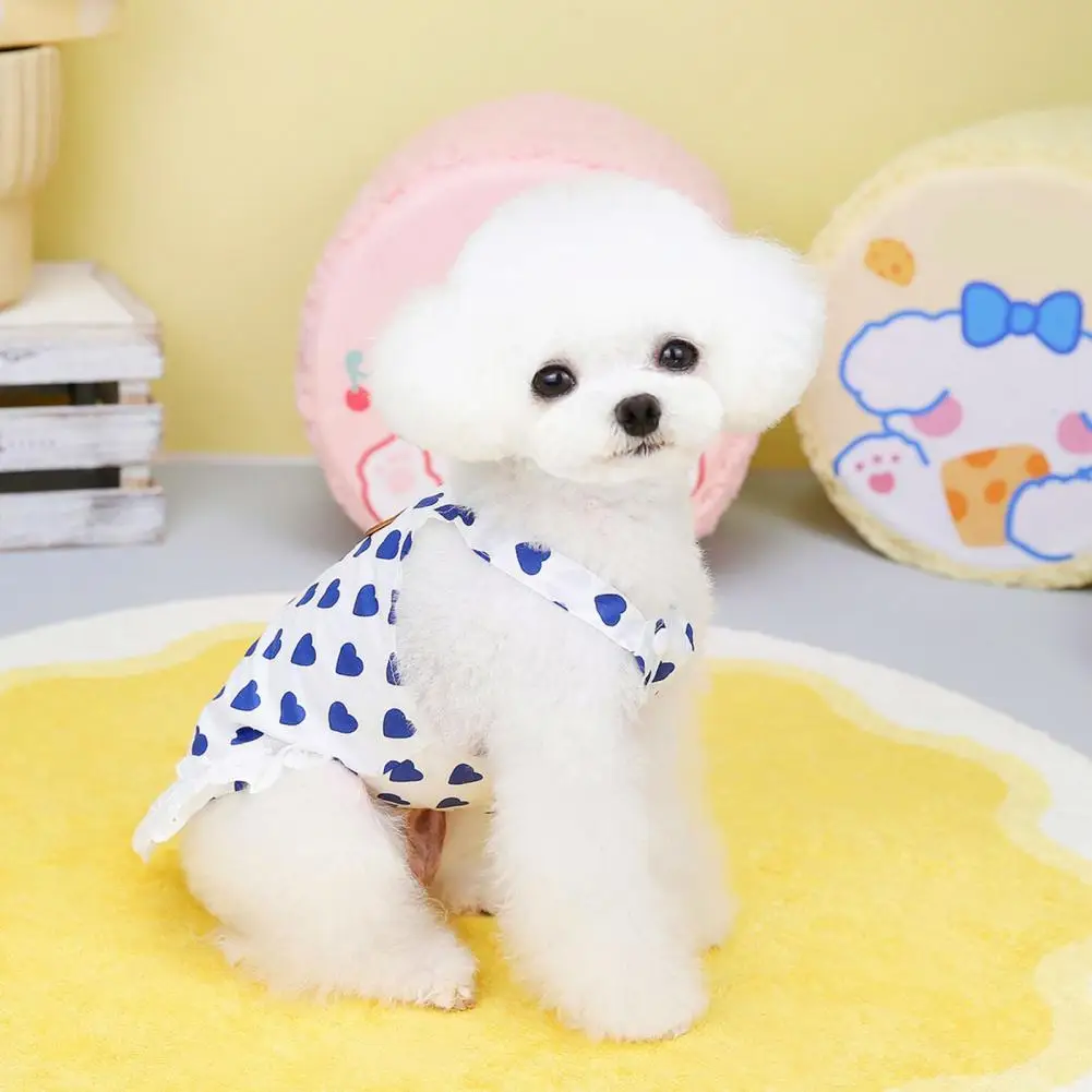 Pet Dress Lace Edge Heart Pattern Label Design Spring Summer Thin Puppy Dress Dog Skirt Full Print Doodle Dog Traction Clothes