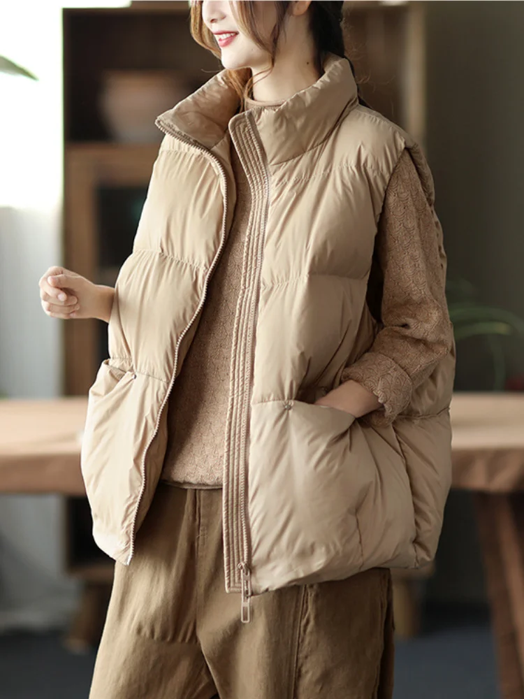 Veste en duvet de canard blanc classique pour femme, col montant en fibre, parka décontractée, veste polyvalente, mode, hiver