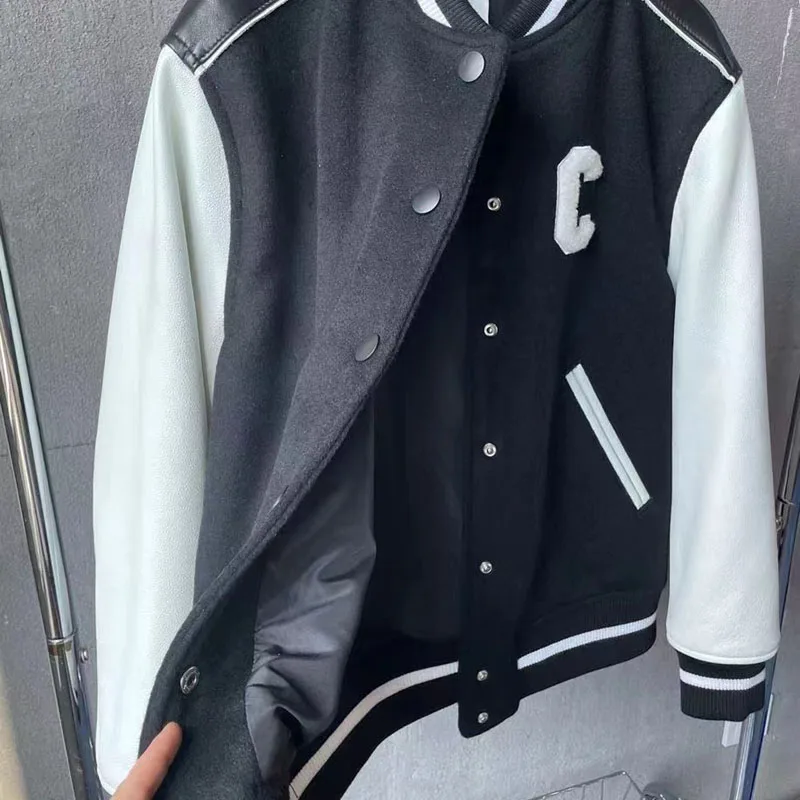 Chaqueta de cuero genuino de alta calidad, uniforme de béisbol, longitud corta, lana empalmada, manga de cuero de vaca Real, decoración de letras