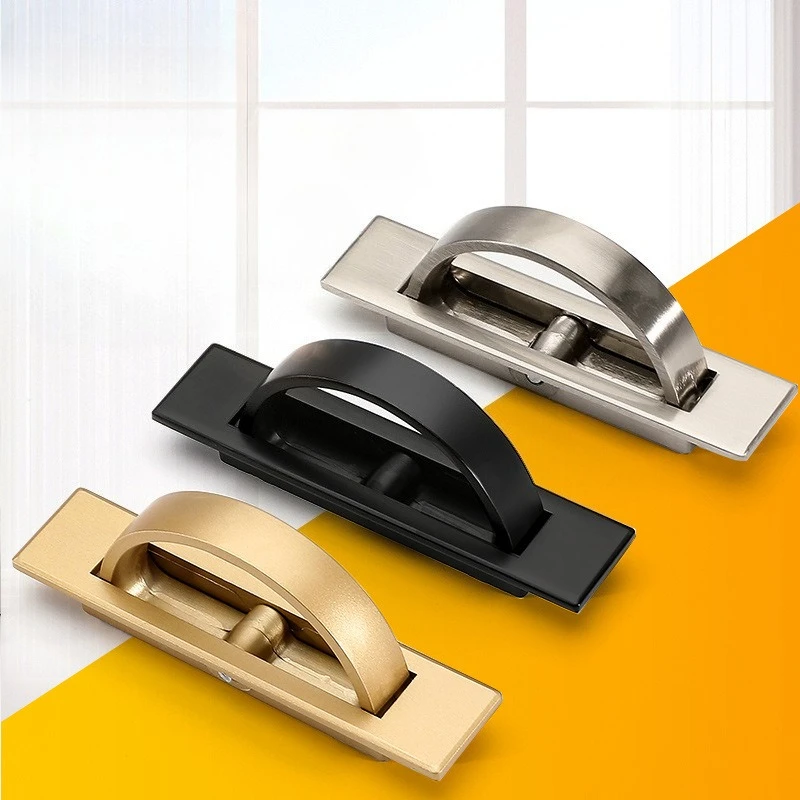 Embedded rotating semi-round tatami hardware, dark handle zinc alloy invisible cabinet door