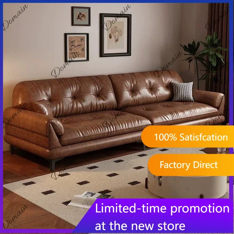 New Vintage Style Leather Sofa Living Room Sofas Recliner Nordic Oversized Reading Couch Bedroom Luxury Loveseat Home Furniture