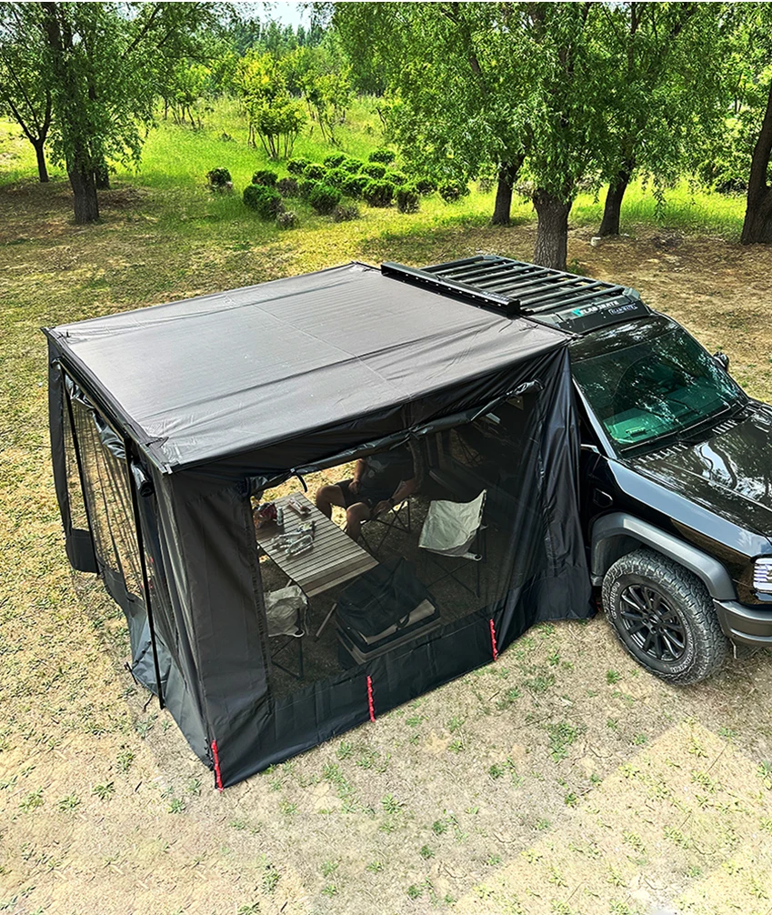 مظلة شمسية ذات غلاف صلب من سبائك الألومنيوم تتفتح مساحة مكونة من 9 أمتار مربعة، تتميز بإضاءة وحماية من المطر وحماية من الشمس. #2