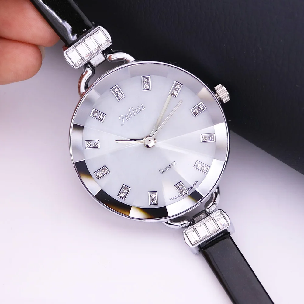 Big Dial Mother-of-pearl Julius Lady Women's Watch Japan Quartz Fashion Hours Bracelet Braid Leather Girl's Gift No Box