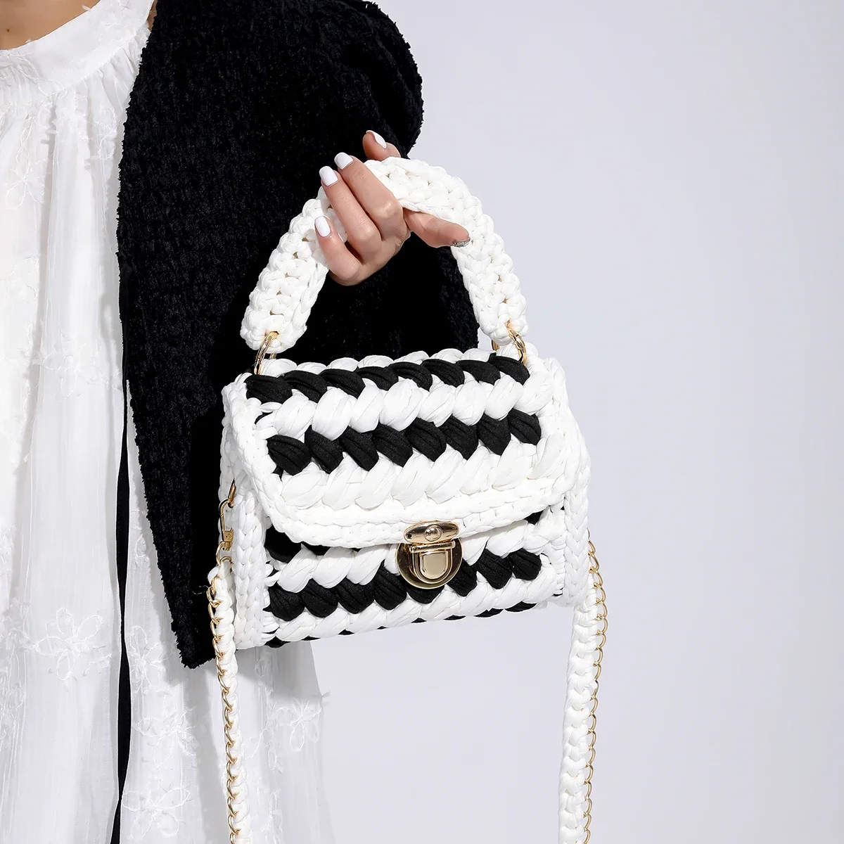 Women Handbag Woven Bag Knitted Shoulder Bag Chunky Knit Bag Crochet Top Handle Bag Lady Shopper Gifts