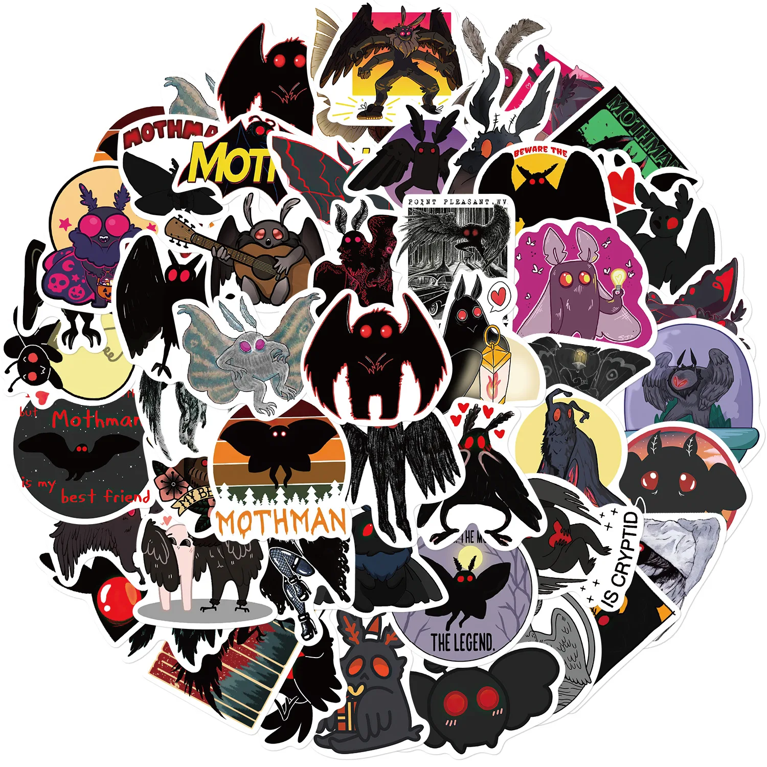 50PCS Cartoon Mothman Graffiti Aufkleber Wasserdicht Aufkleber für Schreibwaren Gepäck Wasser Tasse Gitarre Laptop Gepäck Dekor Aufkleber