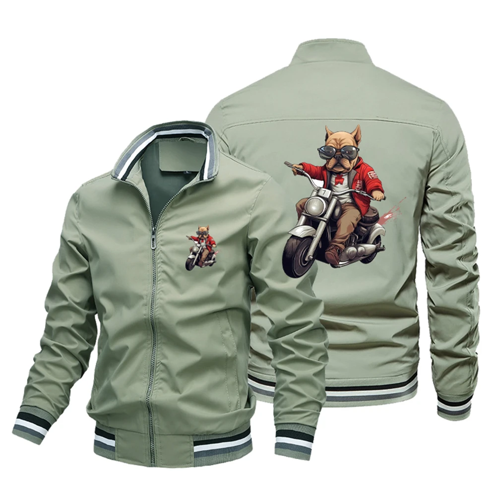 Men\'s New Hip Hop Trend Dog Logo Motorcycle Jacket Fashion Personality Street Fashion Windproof Motorcycle Jacket Top