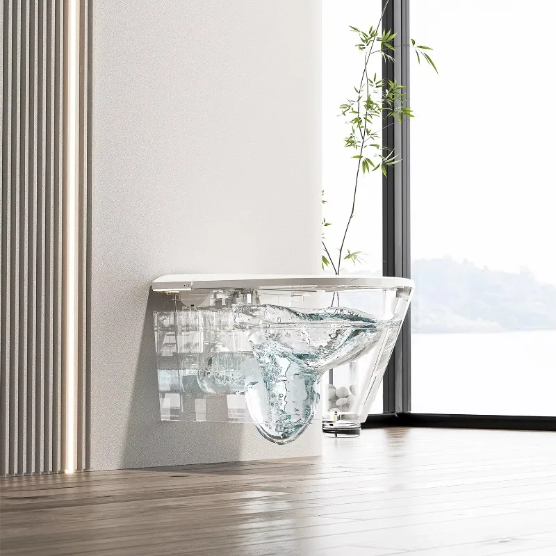 Premium Smart Wall-Mounted Automatic Lid Opening Toilet Remote Control Heating Built-in Foam Shield Elongated No Water Feature