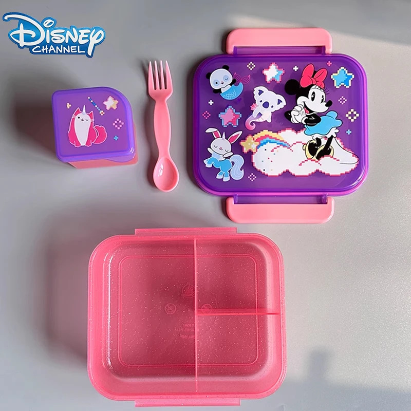 Disney Minnie Mouse Lunch Box Cartoon Fruit Storage Box Cute Lunch Box Lunch Snack Lunch Box Three Grids Dinner Plate Party Gift