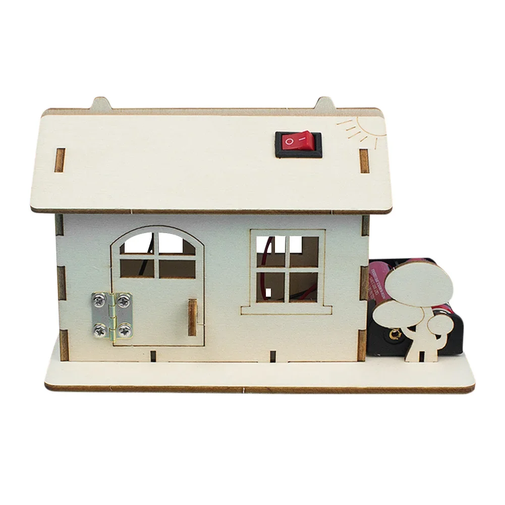 

Child DIY Handmade Wooden Cabin With Light Assembly Building Model Toy Funny Science Experiment Circuit Assembly Tools Set