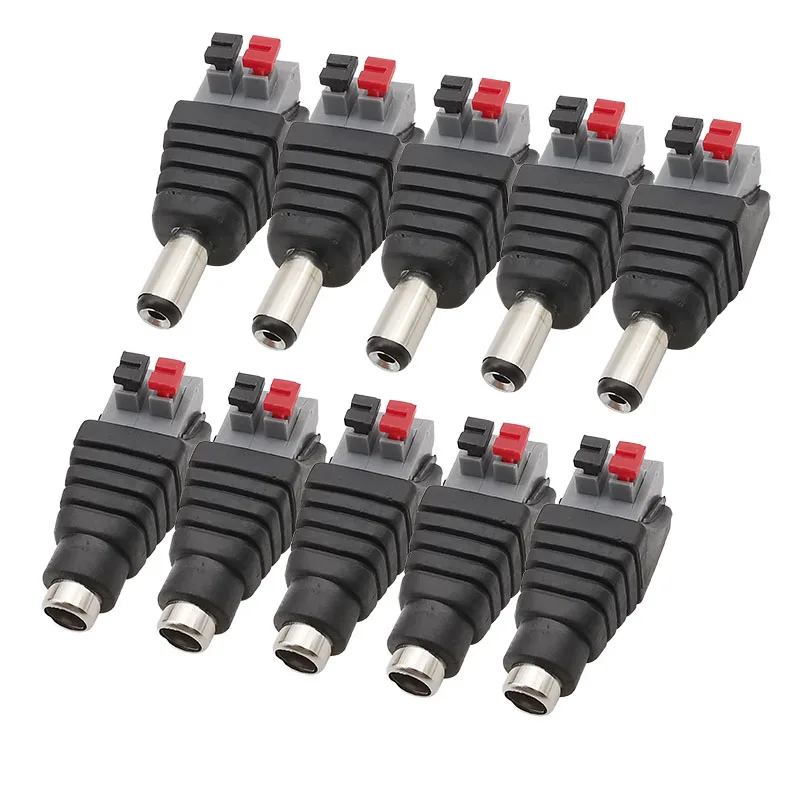 5.5x2.1mm DC Male Female Wire Connector 2.1*5.5mm No Screws DC Power Plug Jack Adapter for 3528/5050 LED Strip CCTV Camera