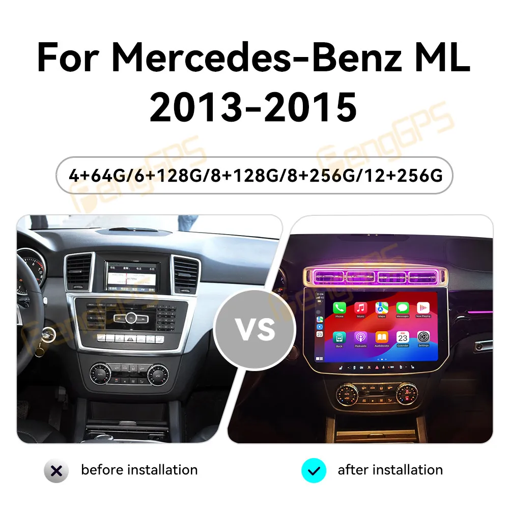 

13,3-дюймовый автомобильный радиоприемник CarPlay Android 13 для Mercedes-Benz ML 2013-2015, мультимедийный плеер с сенсорным экраном, GPS-навигация, головное устройство BT