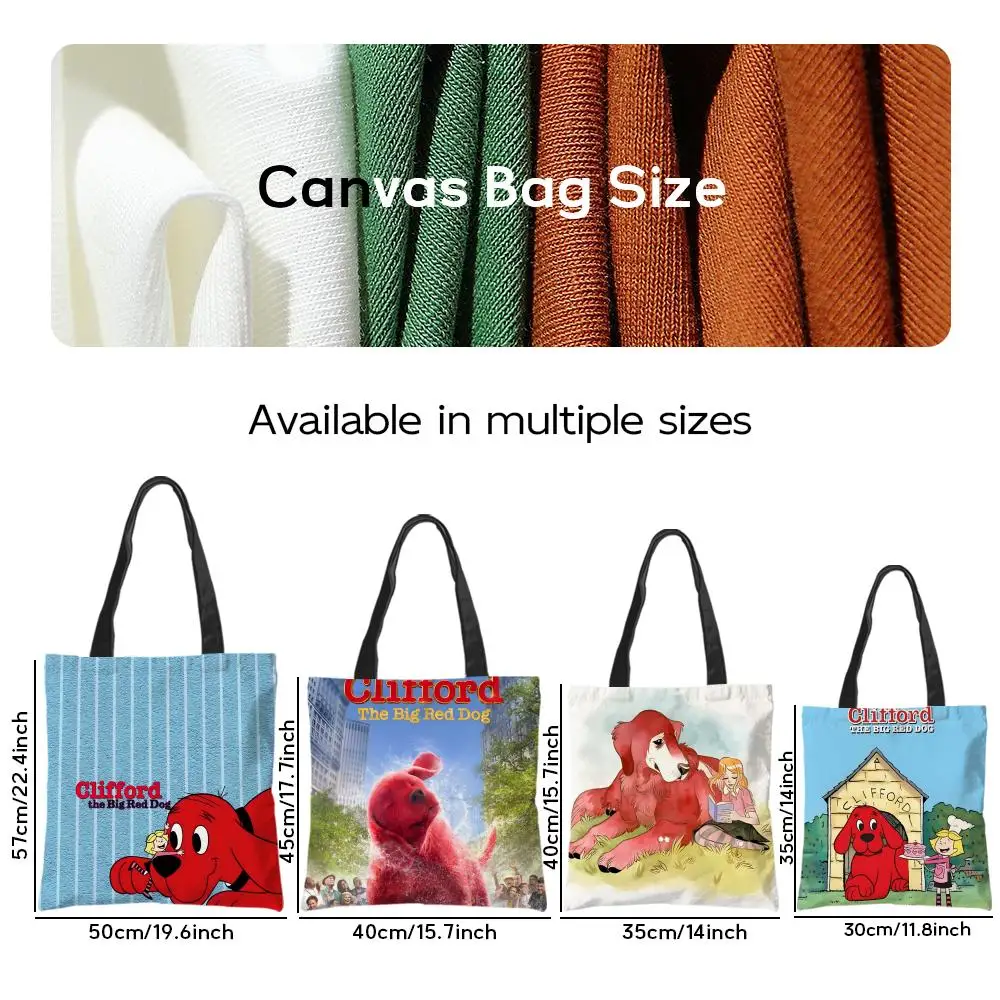 Storage Bags Linen Shopper Reusable Tote Grocery Storage Bag Portable Large Capacity Comic Cartoon C-Clifford the Big Red Dog 3 - view 2