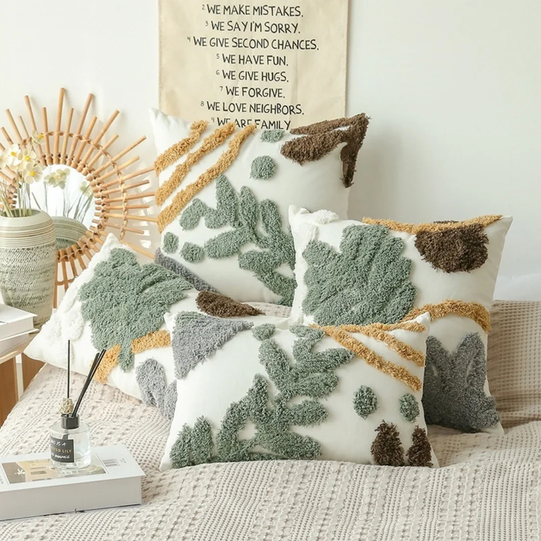 Leaves Home Decor Cushion Cover Tufted Plant Stylish Pillow Cover 45x45cm/30x50cm For Sofa Bed Chair Living Room Bed Room