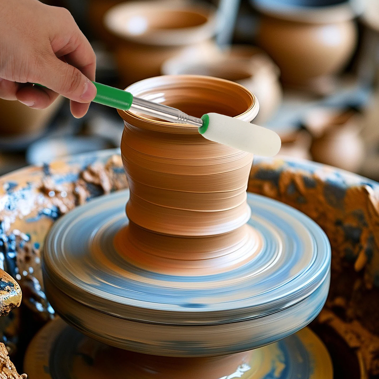 Adjustable Rotating Telescopic Sponge Stick For Pottery Ceramic Clay Fine Texture Durable Water Removal Sculpting Trimming