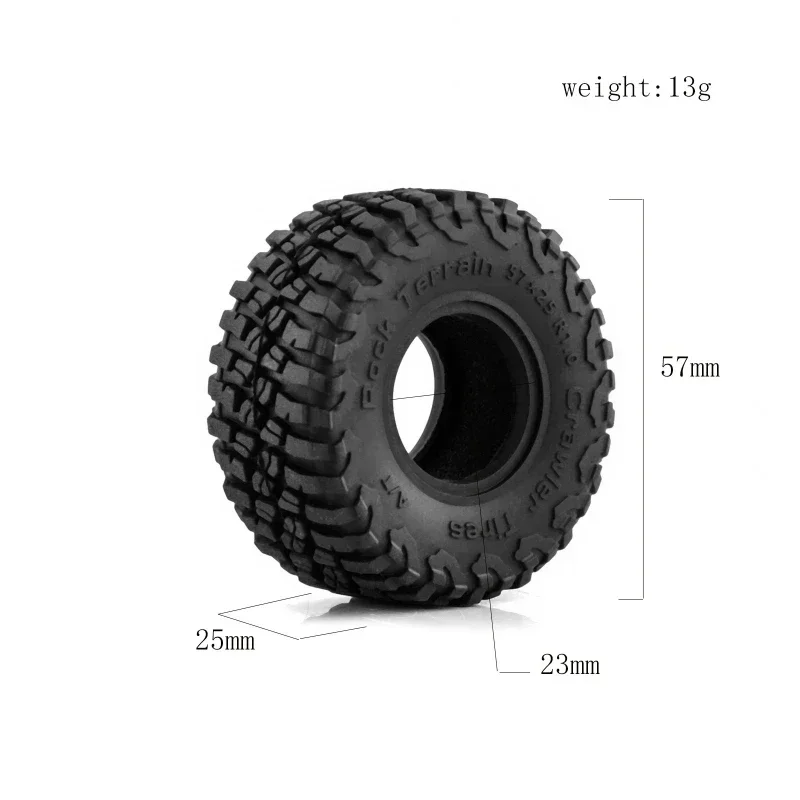 Pneus de roda de borracha macia, 4 unidades, 25*57*22mm, terreno de rocha para 1/18 1/24 rc micro rastreador carro axial scx24 trx4m ax24 peças