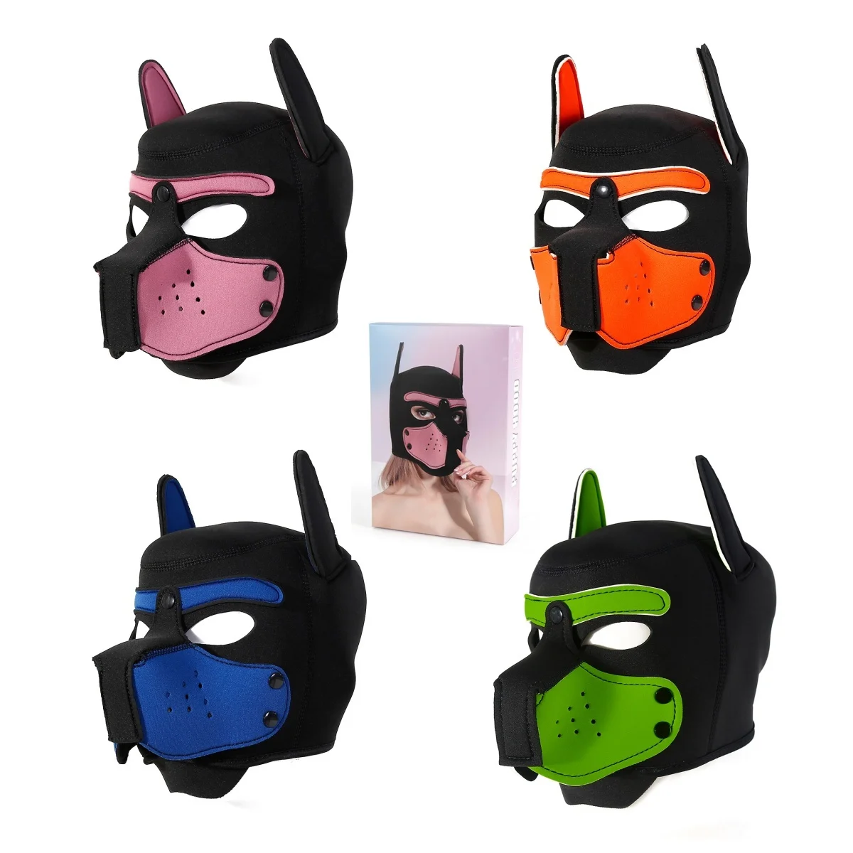 Sexy Adult Cosplay Games XL Puppy Mask hood New Increase Large Size Padded Rubber Full Head Hood Mask for Fetish Carnival Party