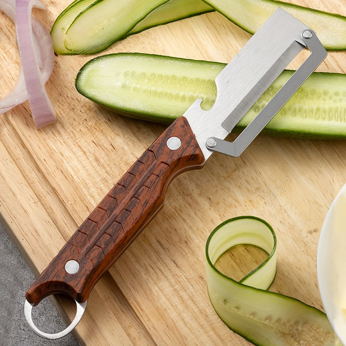 1pc Stainless Steel Sugar Cane Peeler All Steel Kitchen Peeler Fruit Stand Peeler Wine Opener Two-in-One