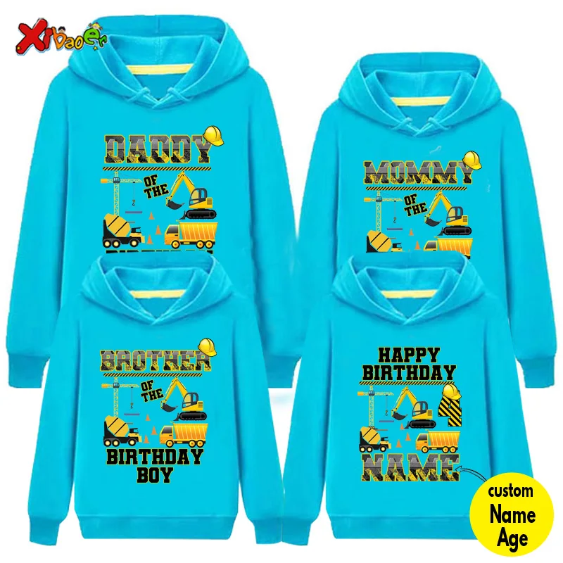 Family Matching Outfits Sweatshirt Hoodie Construction Crew Transportation Birthday Custom Name Clothing Vacation Outfit Holiday