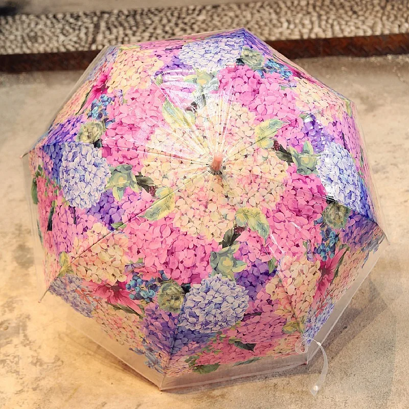 Creative Semi-automatic Female Umbrellas Printed Arch Long-handle Transparent Umbrellas Vintage Beautiful Home Merchandises