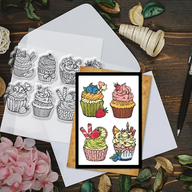 1pc Cupcake Clear Stamps Cupcake Decorative Clear Stamps Silicone Stamps for Card Making and Photo Album Decor Decoration