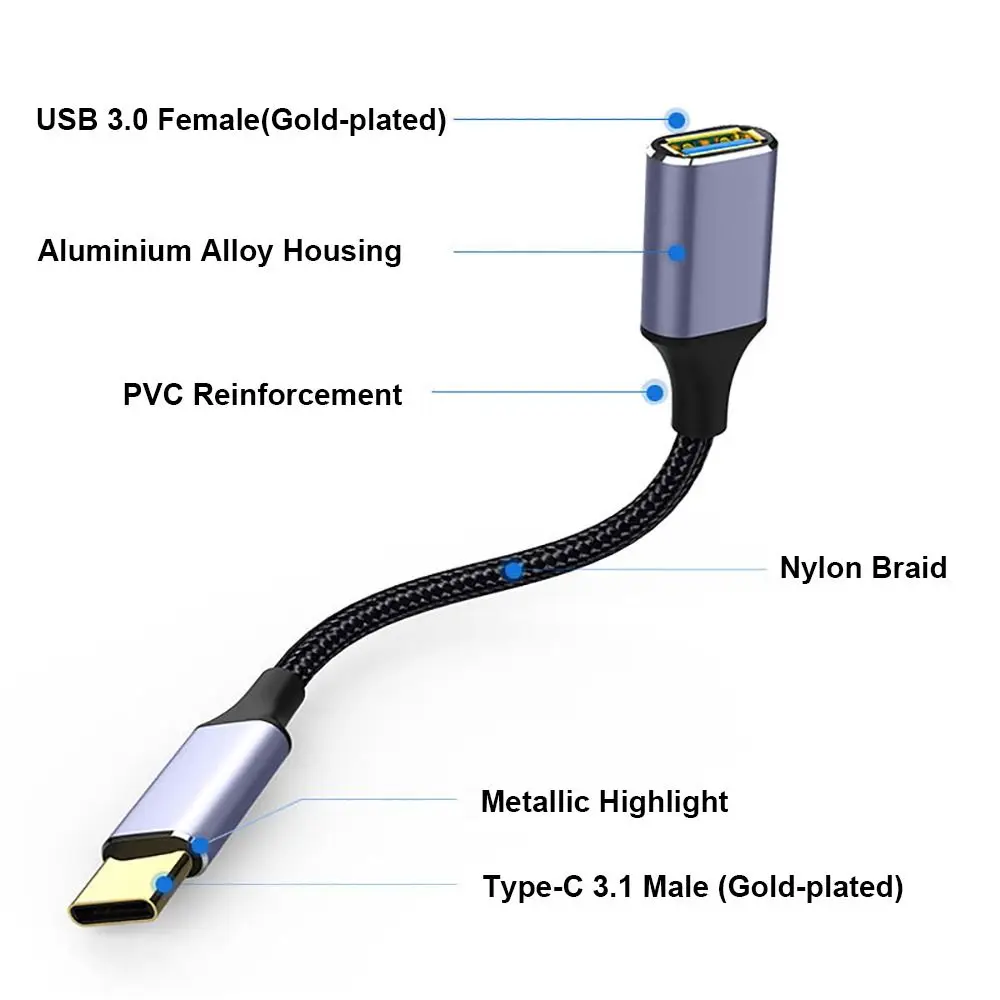 Type-C to USB 3.0 A Cable OTG Adapter Line High Speed Data Cord Male to Female Extension Wire For Laptop Keyboard Mouse Car