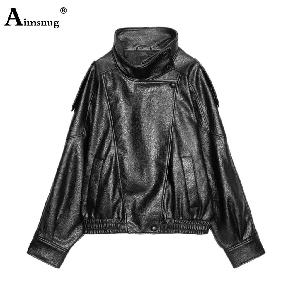 2026 Women Rock Style Faux Pu Leather Jackets Latest Fashion Zipper Outerwear Slim Motorcycle Coats Mandarin Collar Basic Jacket