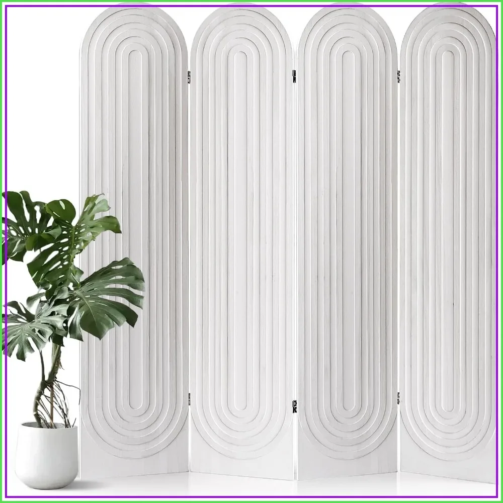 Wood Room Divider Panel Folding Privacy Screen 4 Panel White