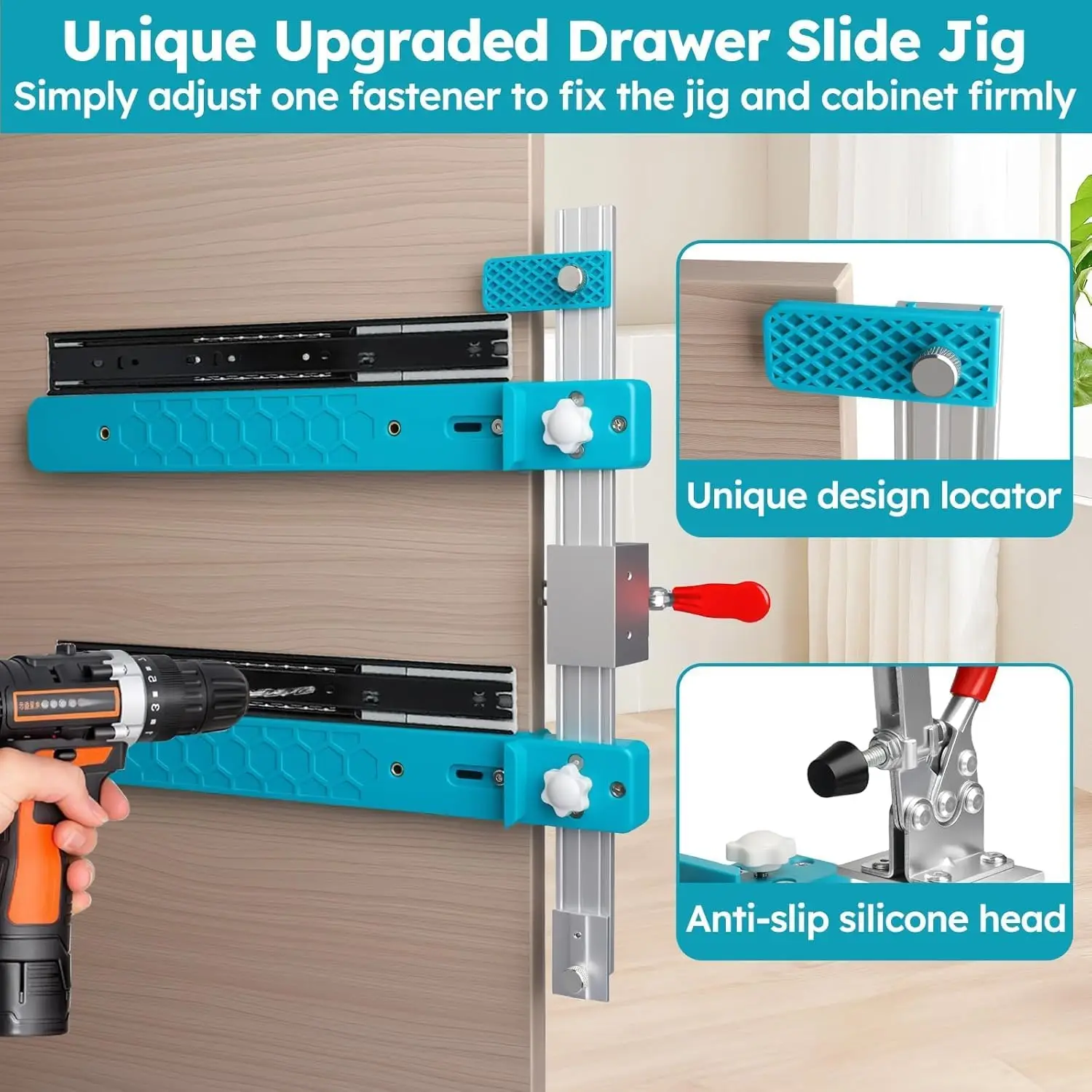 Allsome Drawer Slide Jig with Toggle Clamp Magnetic Arm Upgraded Adjustable Precision Cabinet Drawer Jig Tool for Drawer Desks