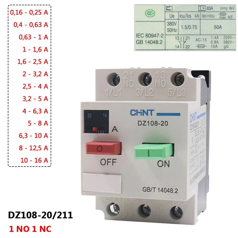 

CHINT Original Motor Protector Switch 3 Pole Line Breaker Motor Protection LS Switch 0.1-20A 3VE1 DZ108-20/211