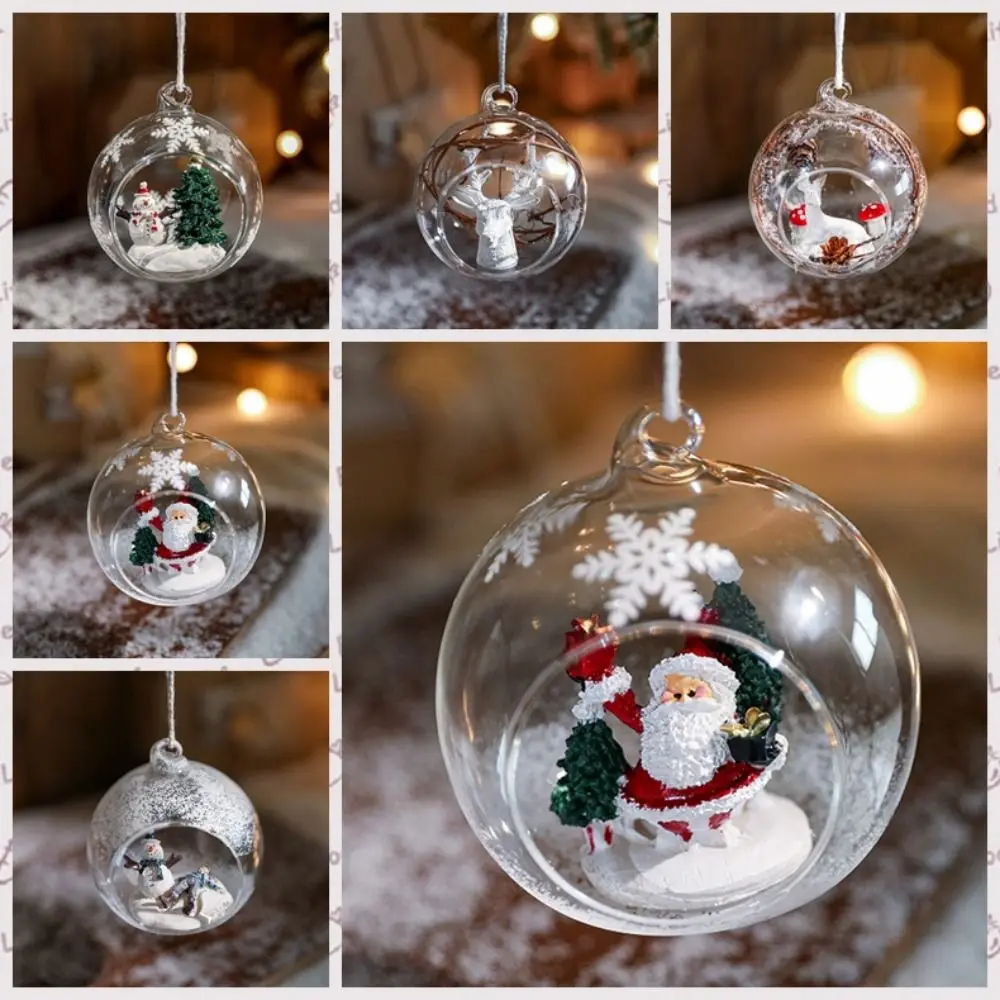 

Elk/Santa Claus/Snowman Christmas Hanging Glass Balls Transparent Resin Xmas Tree Hanging Ball Cartoon Christmas Tree Pendant