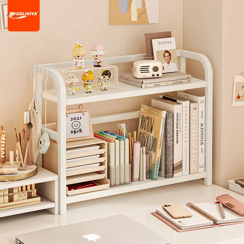 AOLIVIYA Bookshelf Desktop Desk Storage Shelf Desk Office Student Dormitory Books Cosmetics Wrought Iron Finishing Shelf