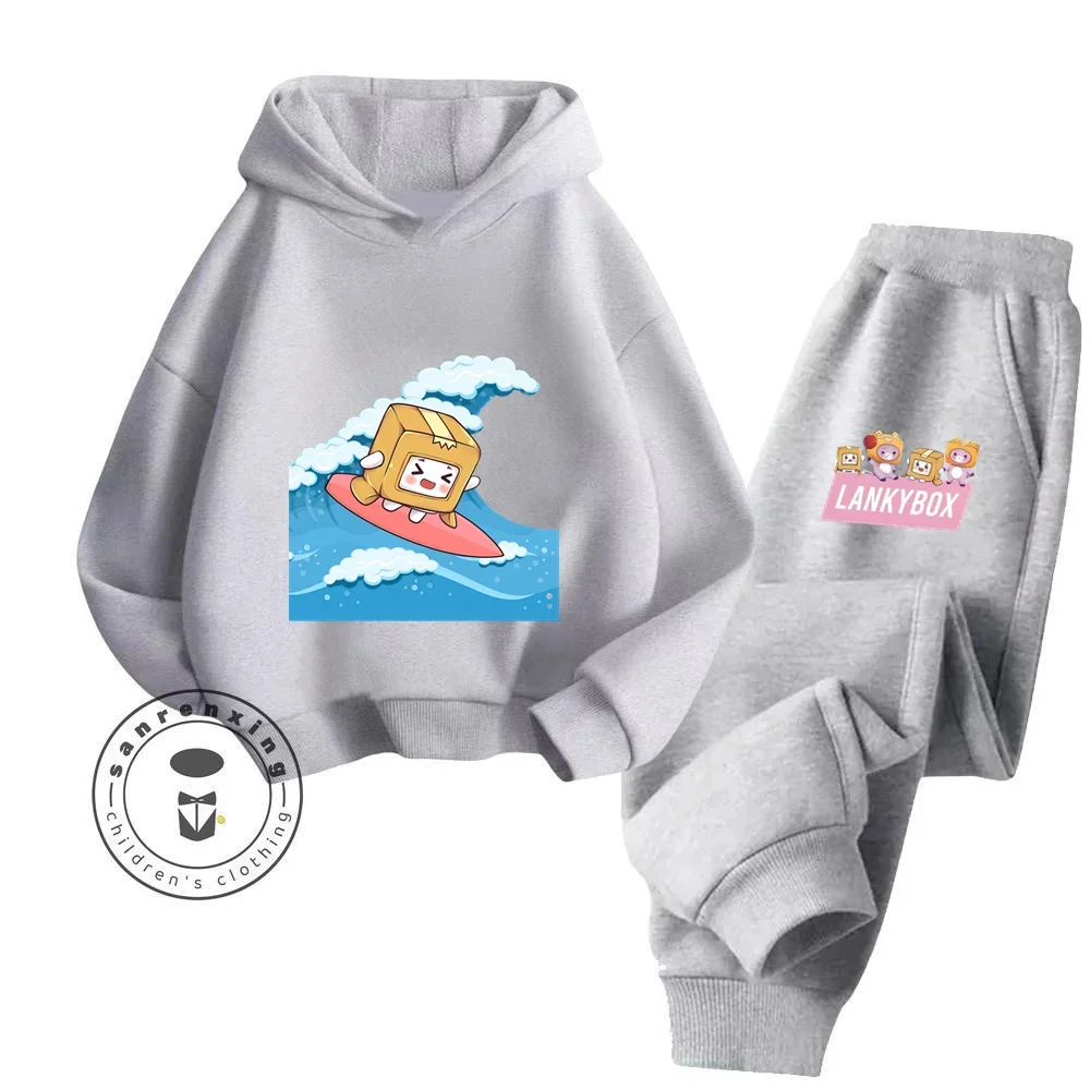 Lankybox Cartoon simple Cool abbigliamento pulito set di felpe con cappuccio a maniche lunghe adatto per bambini ragazzi ragazze primavera autunno Wear