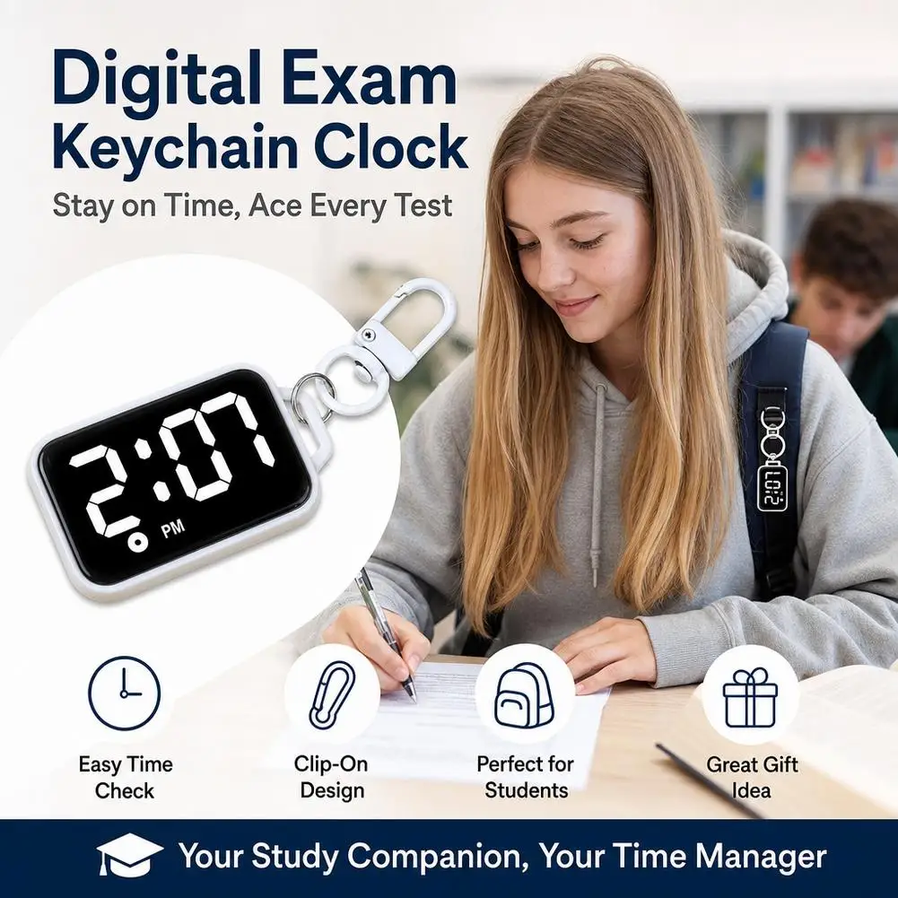 Touch Light Digital Keychain Watch Large Square Waterproof Pocket Watch Luminous Display Portable Student Exam Hanging Timepiece