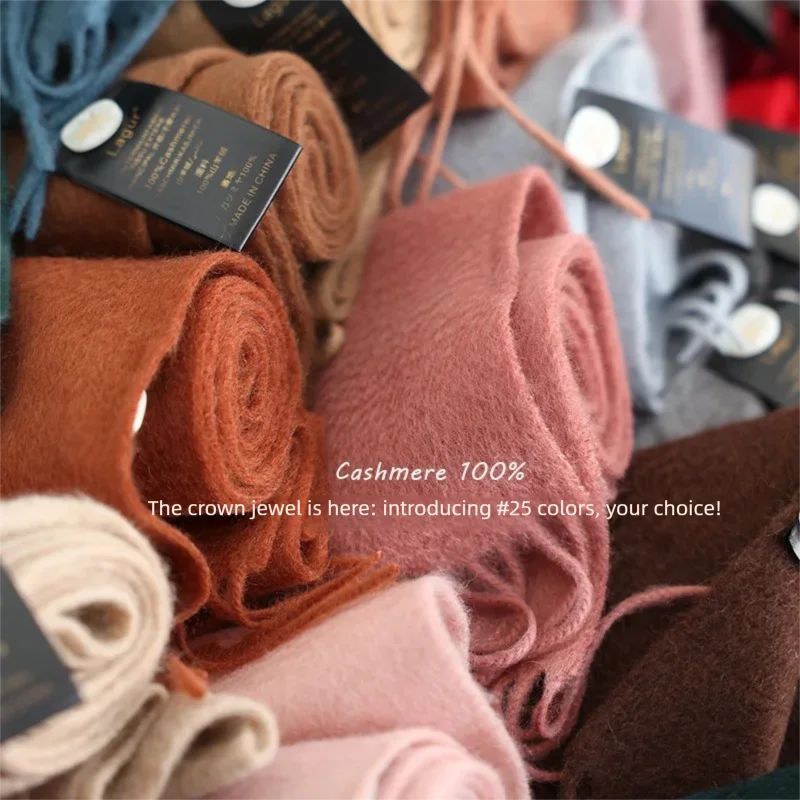 100% Pure Cashmere Scarf – Infant Cashmere, Thick Warm, Waterwave Texture, Unisex Winter Shawl, 30×180cm, 25 Colors